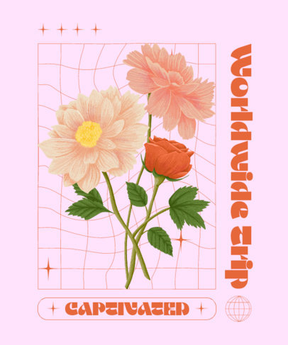 T-Shirt Design Creator Featuring Illustrated Flowers with a Wavy Grid 