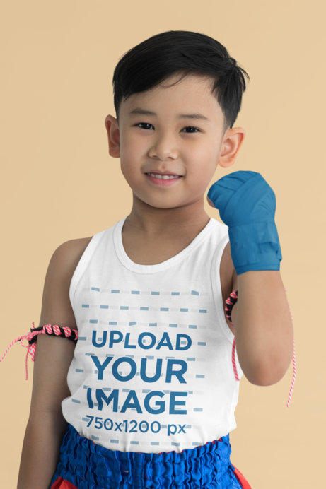 Tank Top Mockup of a Happy Boy in a Boxing Class