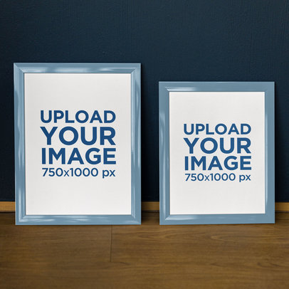 Mockup of Two Vertical Art Prints Placed over a Wooden Floor