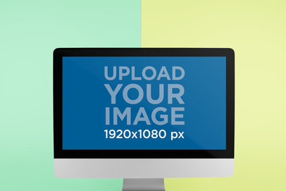 Mockup of an iMac Standing Against a Bicolor Background