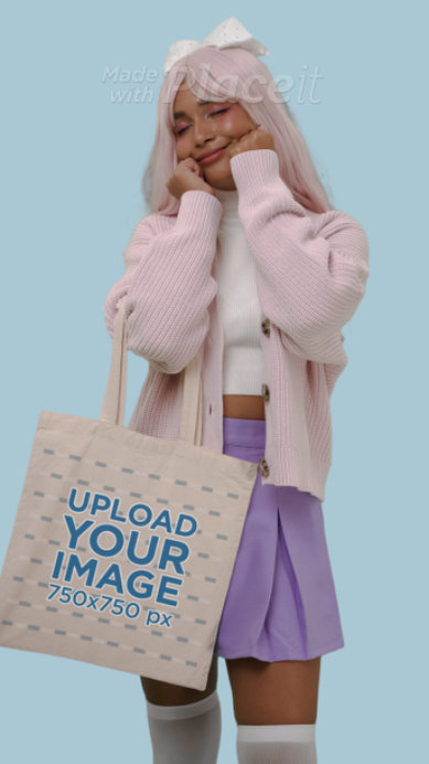 Tote Bag Video Featuring a Woman in a Kawaii-Inspired Outfit