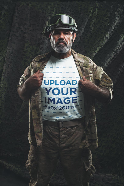 T-Shirt Mockup Featuring an Army Man in Uniform