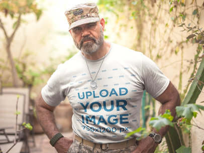 Mockup of a Veteran Soldier Wearing a T-Shirt