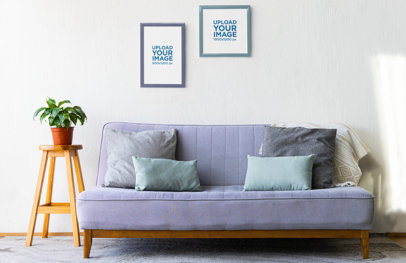 Mockup of Two Art Prints Placed on a Nice Living Room