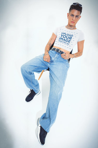 Bella Canvas Crop Top Mockup Featuring a Man With a Y2K Style