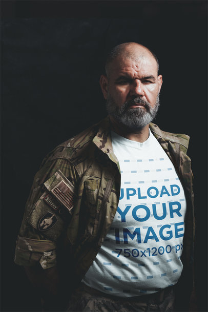 T-Shirt Mockup of a Veteran Wearing his Uniform in the Dark