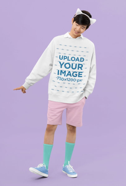Kawaii Mockup Featuring a Happy Man Wearing a Crewneck Sweatshirt m30718