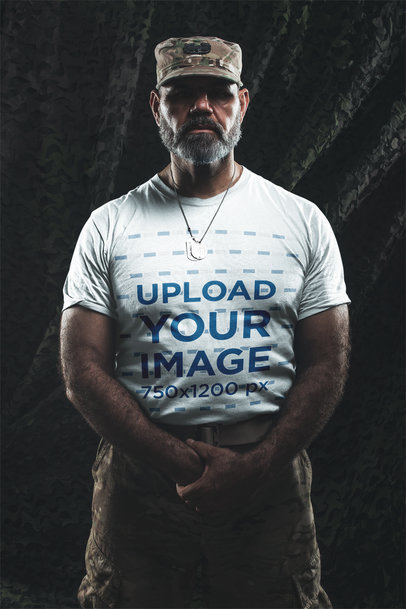 T-Shirt Mockup of a Military Man in Uniform