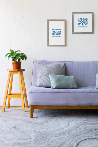 Mockup of Two Art Prints Featuring a Nice Living Room