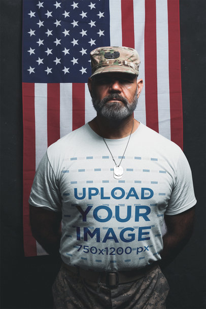 Mockup of a Veteran Soldier Wearing a T-Shirt in Parade Rest Position a20642