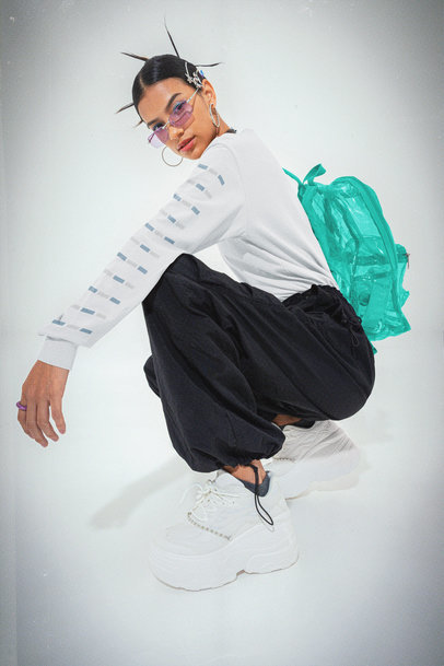 Bella Canvas Long Sleeve Tee Mockup of a Woman in a Y2K-Inspired Outfit