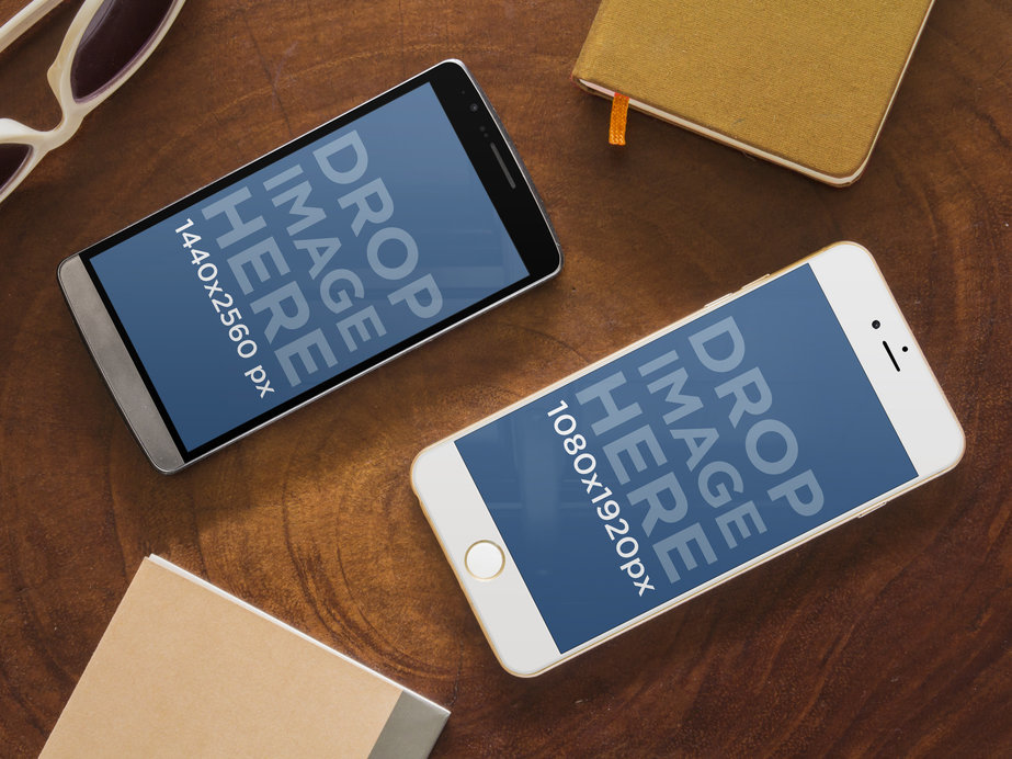 Multistage Mockup of LG G3 and IPhone 6 Plus at Work