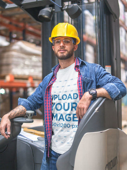 T-Shirt Mockup Being Worn by a Forklift Operator a20441