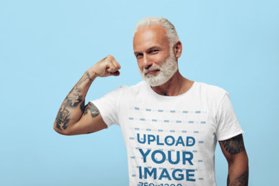 Round-Neck Tee Mockup of a Bearded Man with Arm Tattoos