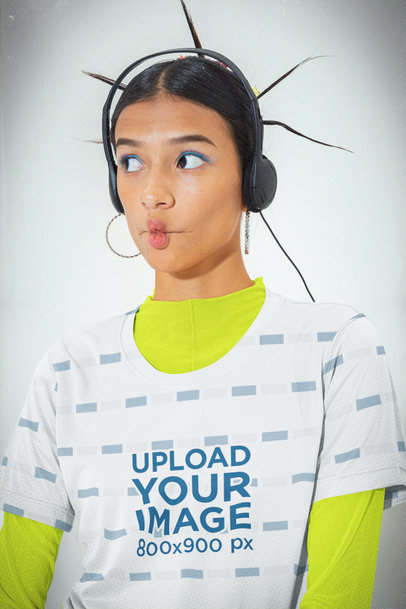 Jersey Mockup Featuring a Woman With a Y2K-Themed Style