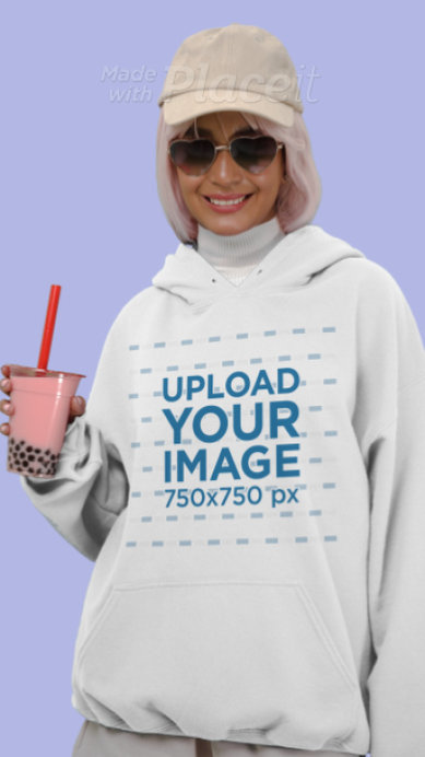 Pullover Hoodie Video of a Woman with a Bubble Tea