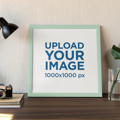 mockup of a squared art print with a colorful frame