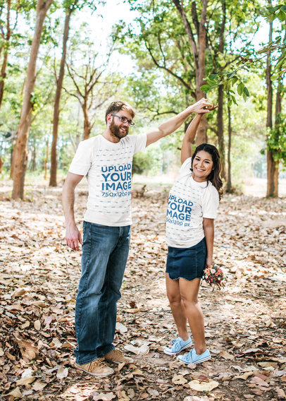 T-Shirt Mockup Featuring a Happy Couple Dancing in the Park