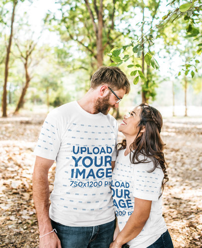 T-Shirt Mockup Featuring a Sweet Couple Smiling at Each Other
