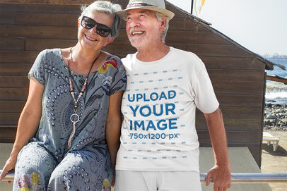Round-Neck T-Shirt Mockup Featuring a Senior Man Enjoying Time With His Wife m10376 r-el2