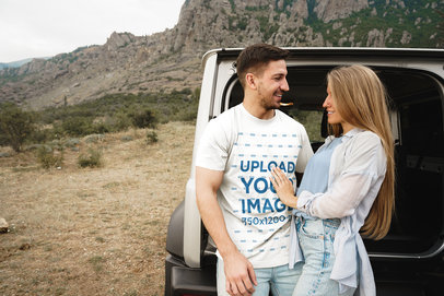 T-Shirt Mockup of a Smiling Man With His Girlfriend Outside a Car Trunk m31625 r-el2