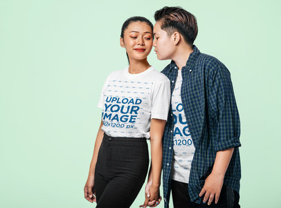 T-Shirt Mockup of an LGBT Couple Posing at a Studio