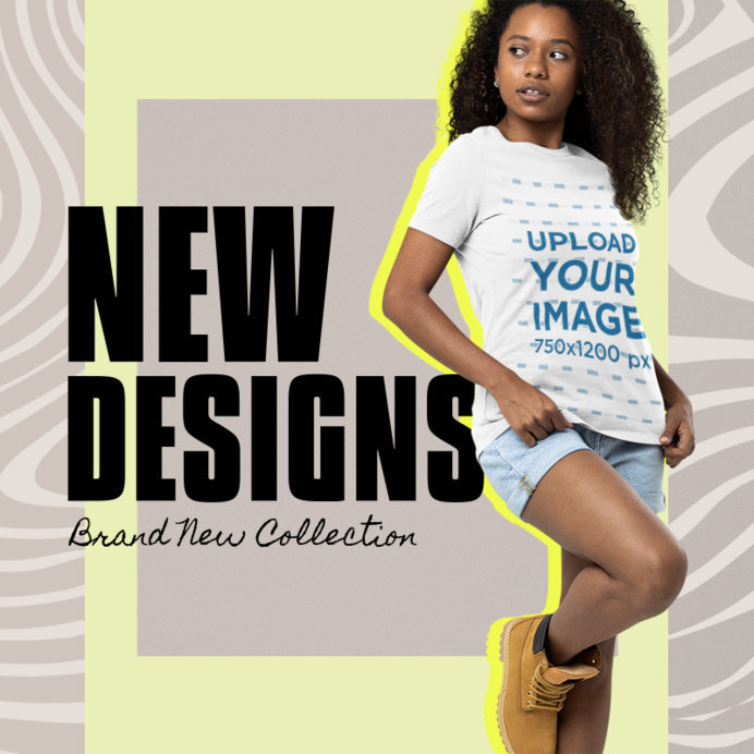 Promo-Themed Mockup of an Afro-Hairstyled Woman Posing With a Serious Look