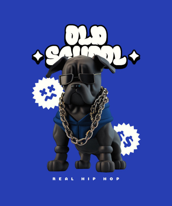 T-Shirt Design Template Featuring an Illustrated Dog in Hip-Hop-Inspired Outfit 