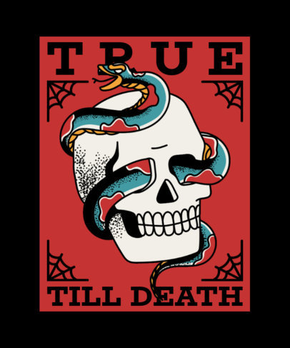 T-Shirt Design Template Featuring an Illustrated Skull with a Snake