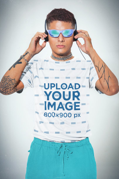 Jersey Mockup Featuring a Tattooed Man With a Y2K Style