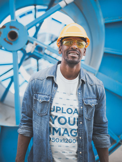 Smiling Industrial Worker Wearing a Tshirt Mockup
