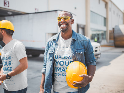 Industrial Workers Wearing T-Shirts Mockup at Noon