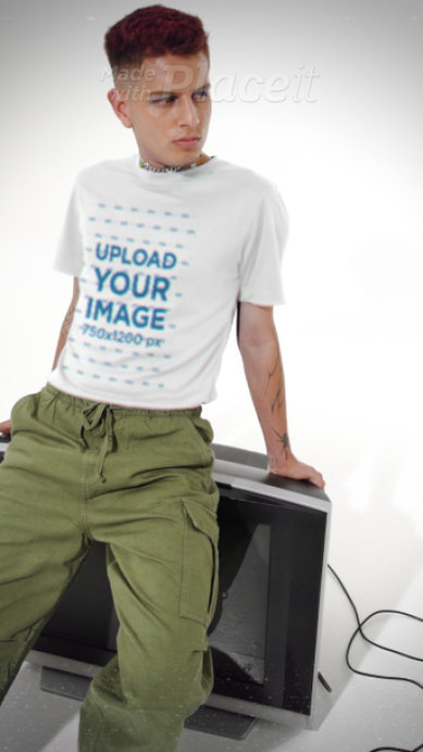 T-Shirt Video Featuring a Man With a Y2K-Themed Style
