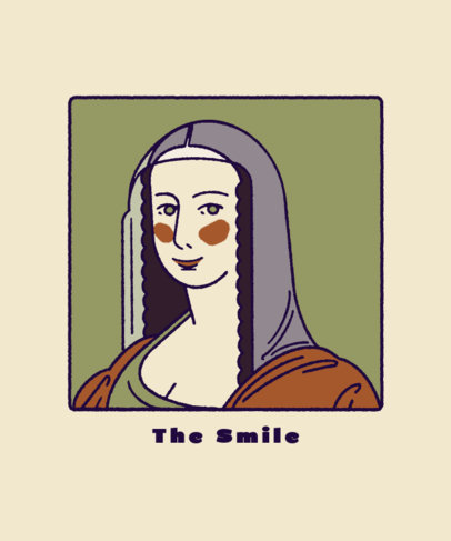 T-Shirt Design Template Featuring a Doodle-Themed Graphic Inspired by the Mona Lisa 5646g
