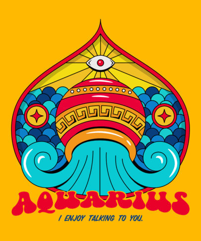 Astrology-Themed T-Shirt Design Template Featuring an Aquarius Illustration
