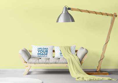 Pillow Mockup Featuring a Minimalistic Living Room