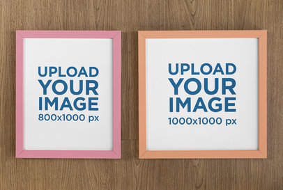 Mockup of Two Art Prints Placed on a Wooden Wall
