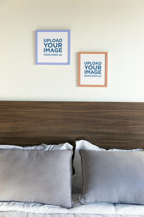 Mockup of Two Art Prints Featuring a Nice Bedroom