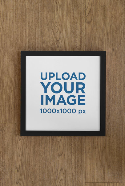 Mockup of a Squared Art Print Placed on a Wooden Wall
