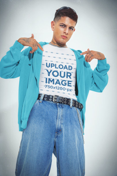 Bella Canvas T-Shirt Mockup Featuring a Tattooed Man With a Y2K-Themed Outfit