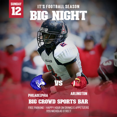 Instagram Post Maker Featuring Football Game-Themed Promos for Bars