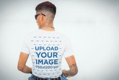 Back-View Bella Canvas T-Shirt Mockup Featuring a Tattooed Man