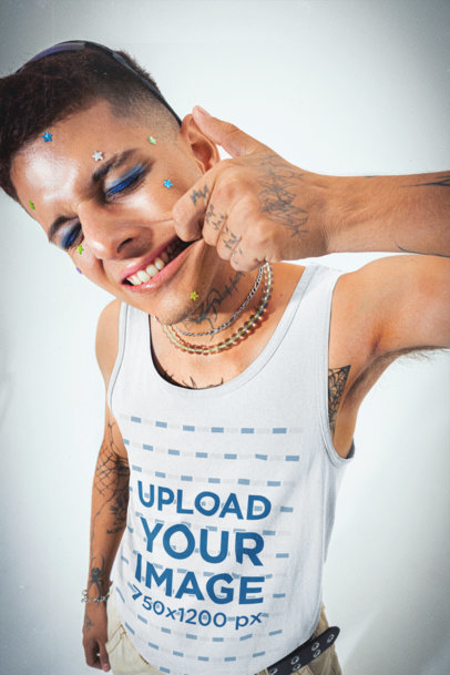 Y2K-Themed Mockup Featuring a Man in a Gildan Tank Top