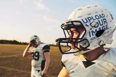 Football Helmet Mockup of a Man in the Field m31838 r-el2