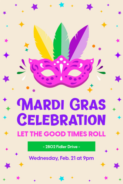 Invitation Design Creator for a Mardi Gras Celebration Featuring a Mask Illustration 5347b