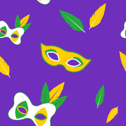 Mardi Gras-Themed Seamless Pattern Design Template with Mask Illustrations 5348a