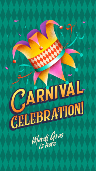 Instagram Story Creator with a Colorful Mask Graphic for a Mardi Gras Celebration