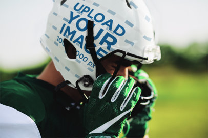Closeup Mockup Featuring a Football Player Wearing a Sublimated Helmet  m31833 r-el2