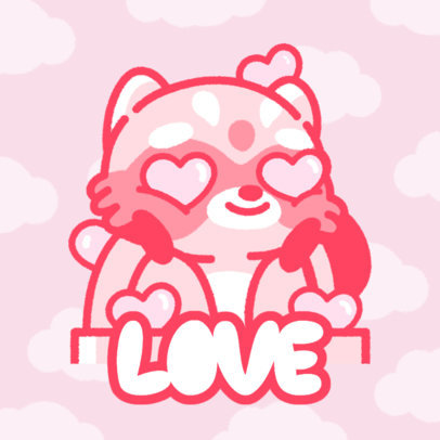 Cute Emote Template Featuring a Raccoon With Hearts