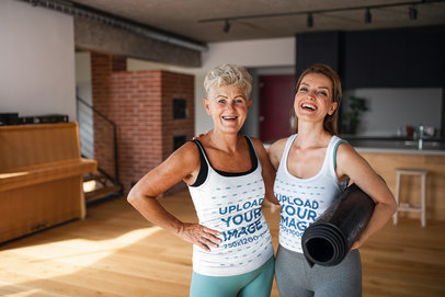 Heathered Tank Top Mockup Featuring Two Cheerful Woman With Activewear Outfits